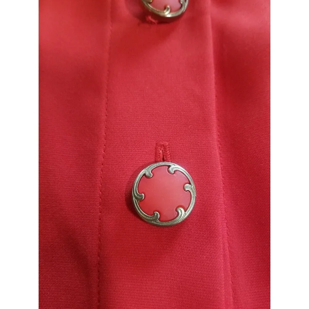 Howard Wolf Maxi Dress 12 Detachable Vest Long Sleeve Trim Buttons Red Vintage - Picture 11 of 15